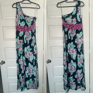 Lilly Pulitzer Malia One Shoulder Maxi Dress Inky Navy Peanut Gallery Engineered